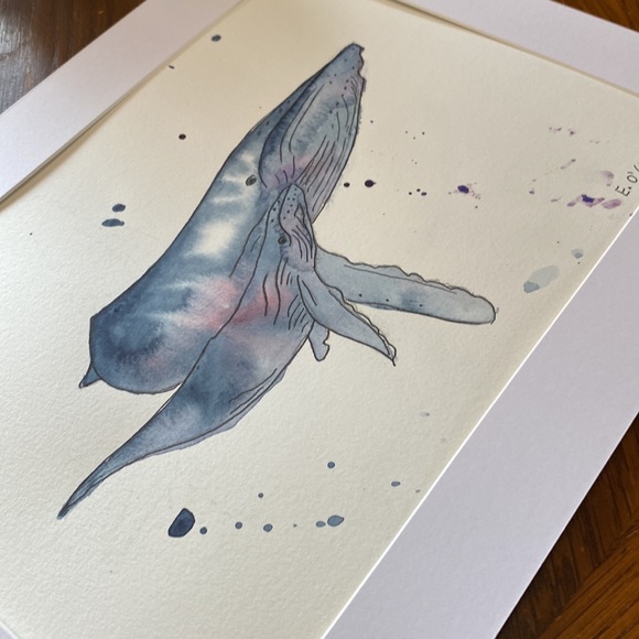 Original watercolour painting of whales 11x14 with mat - Picture 3 of 5